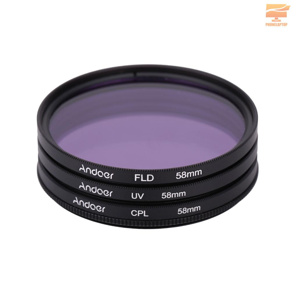 Bộ Lọc Ống Kính Máy Ảnh Andoer 58mm Uv + Cpl + Fld + Túi Đựng Cho Nikon Canon Pentax Sony Dslr