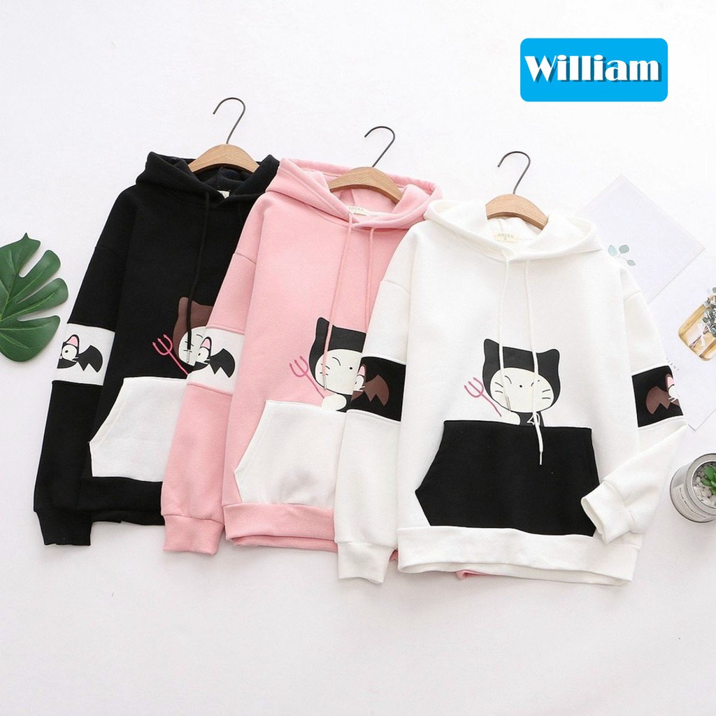 Áo hoodie nữ phối màu giữ ấm - Áo khoác nỉ chui đầu dễ thương William Store - NL174