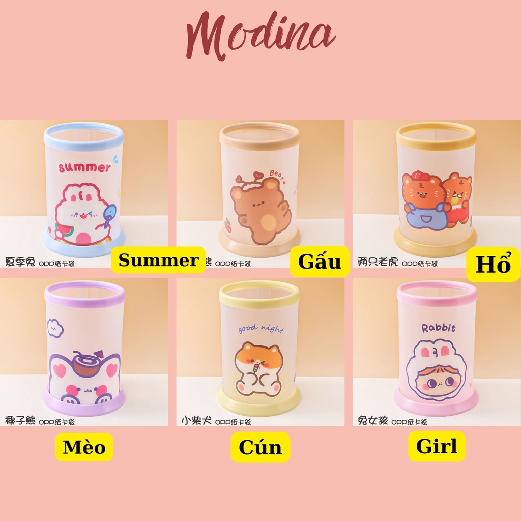 Ống đựng bút để bàn MODINA cute dễ thương, hộp bút đê bàn in hình hoạt hình