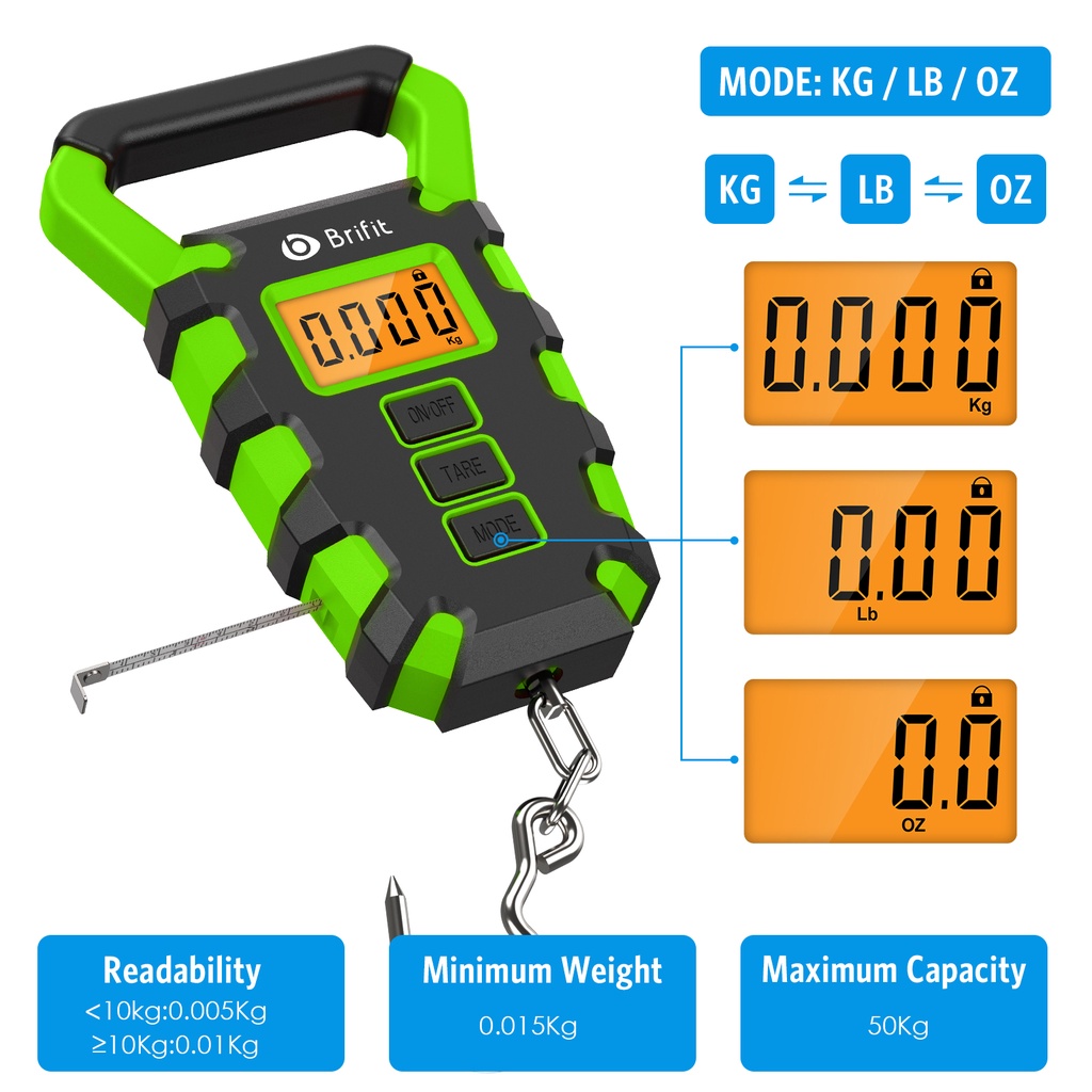 Cân Hành Lý Kỹ Thuật Số Độ Chính Xác Cao 50kg / 110lb ORIA Có Thước Đo Và Kẹp Cá Cho Câu / Du Lịch / Express