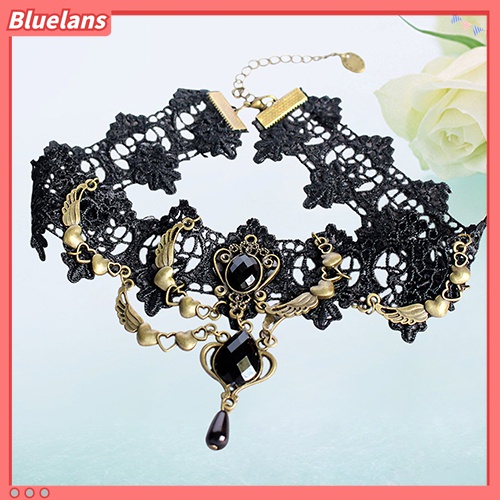 Vòng cổ Choker ren hoa đính đá phong cách Gothic