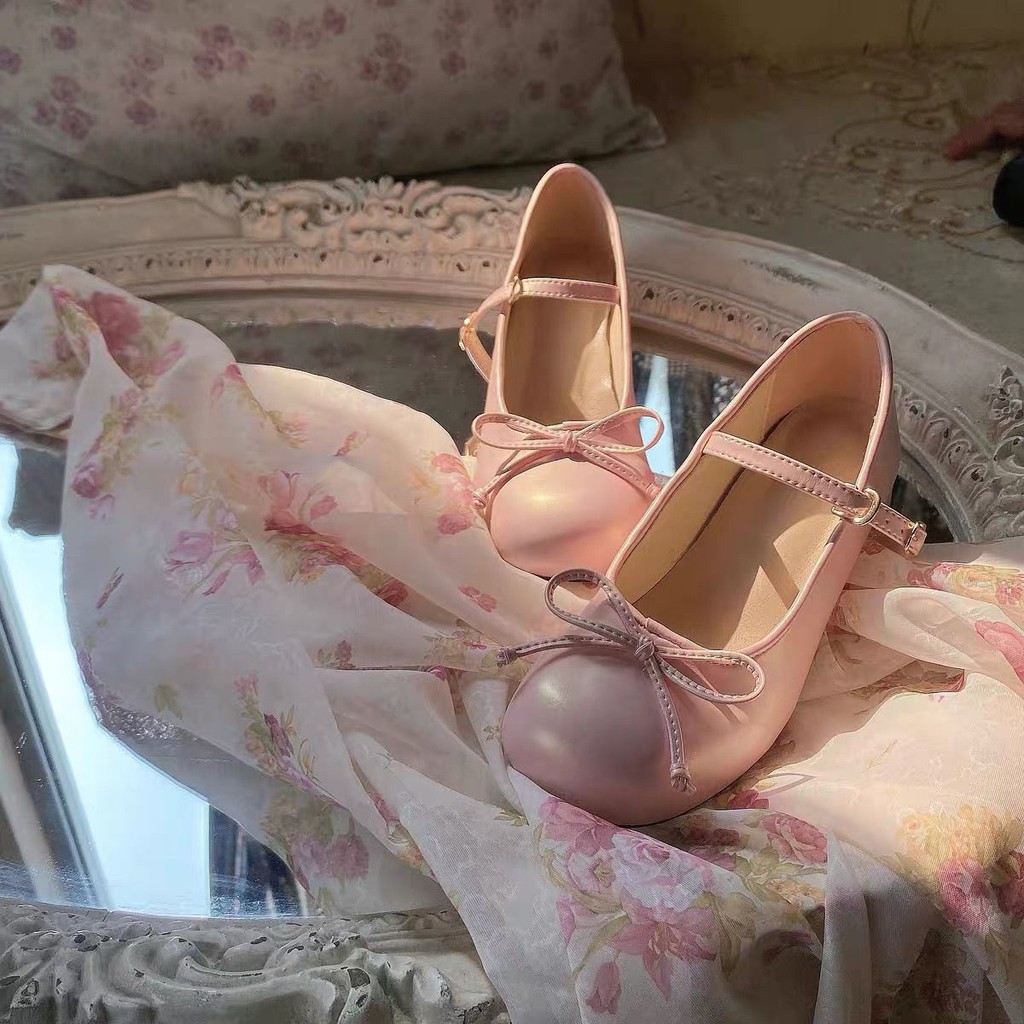 Giày Búp Bê Lolita Gót Vuông Đơn Giản Cho JK