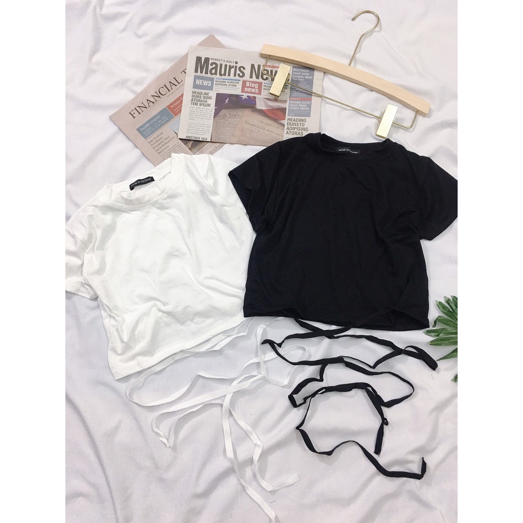 [ Mã WASTAPR giảm 10K đơn 50K] Áo crotop ngắn tay cổ tròn đan dây bụng shynstores | BigBuy360 - bigbuy360.vn