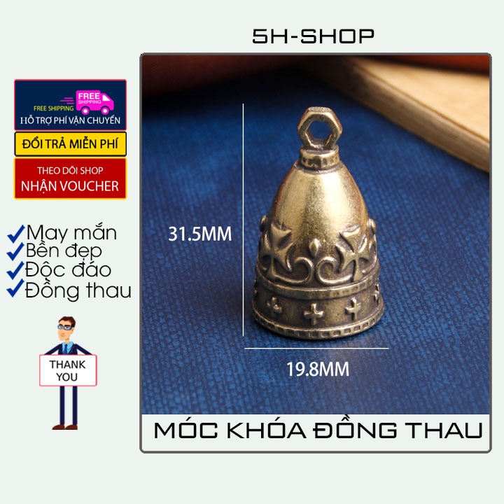 Móc khóa đồng thau hình chuông chữ thập cực đẹp may mắn độc đáo lạ phong cách bền bỉ đẹp.5H