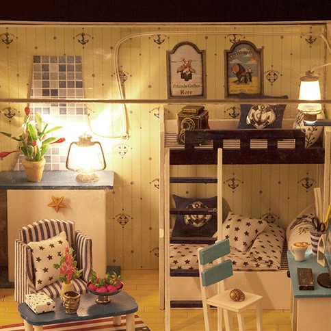 [Hàng sẵn] Mô hình phòng ngủ DIY nhà búp bê tự lắp ráp có đèn LED, Các chi tiết nhỏ vô cùng tinh xảo và chắc chắn