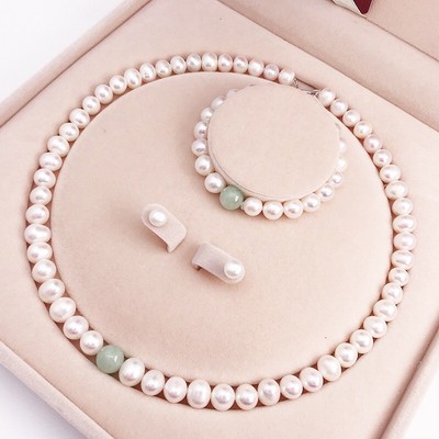Bộ Trang Sức Hạt Trắng 8-9ly Mix Đá Thạch Anh Sang Trọng Dự Tiệc, Quà Tặng Cho Bà Và Mẹ NTTT41 - Ngọc Trai Trường Thịnh