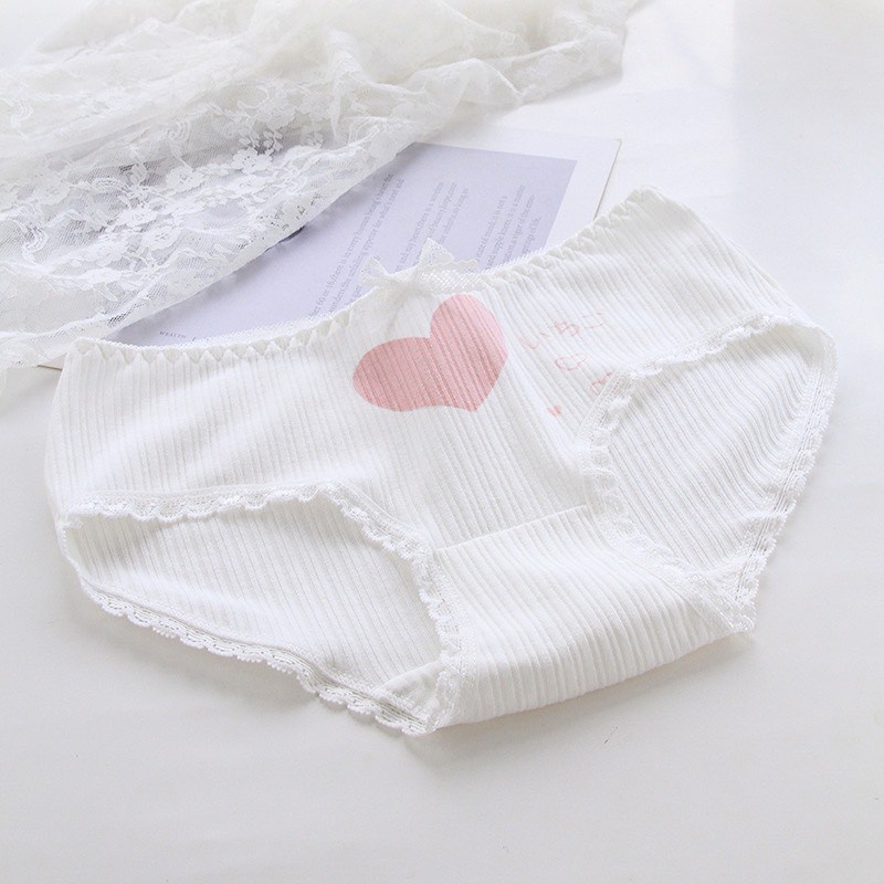 Quần Lót Nữ Cotton tông trắng gân họa tiết hồng mỏng mát ôm dáng mã 0749