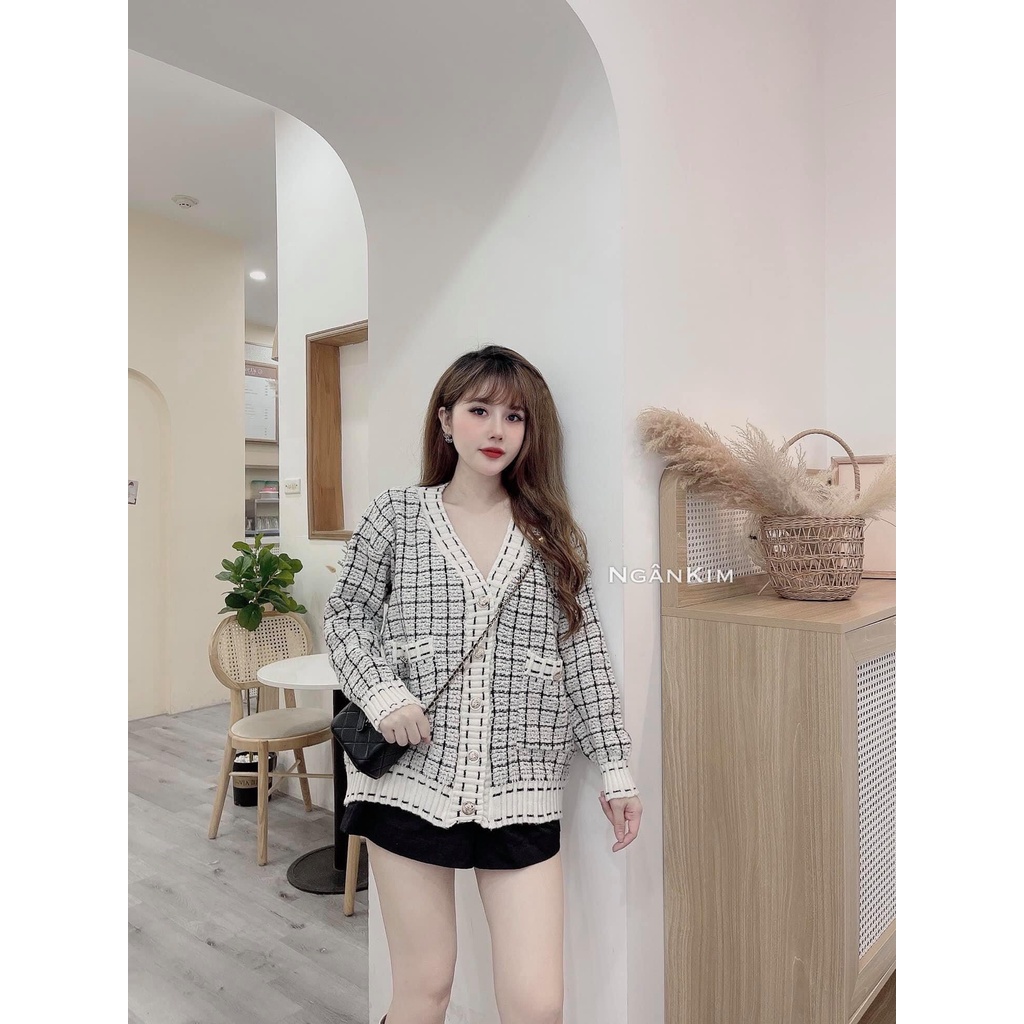 [ảnh thật-sẵn] Áo khoác len kẻ túi hộp 3 màu