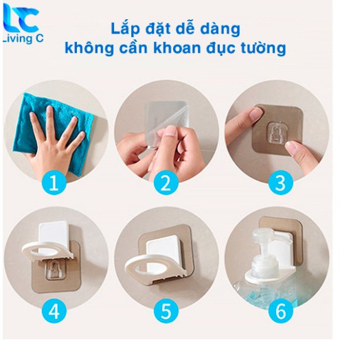 {SẢN PHẨM}Giá móc treo chai nước rửa tay , dầu gội đầu sữa tắm dán tường Living C TC siêu dính chịu lực 3kg