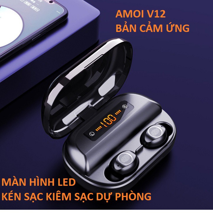 Tai nghe AMOI V12 bản QUỐC TẾ Bluetooth 5.0 cảm ứng Pin 380 giờ chống nước