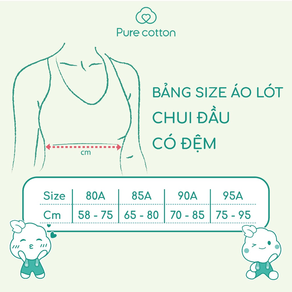 Áo lót học sinh Purecotton BIGSIZE 60-88kg cho bé gái chất cotton cao cấp dáng áo chui đầu có đệm mỏng PC011