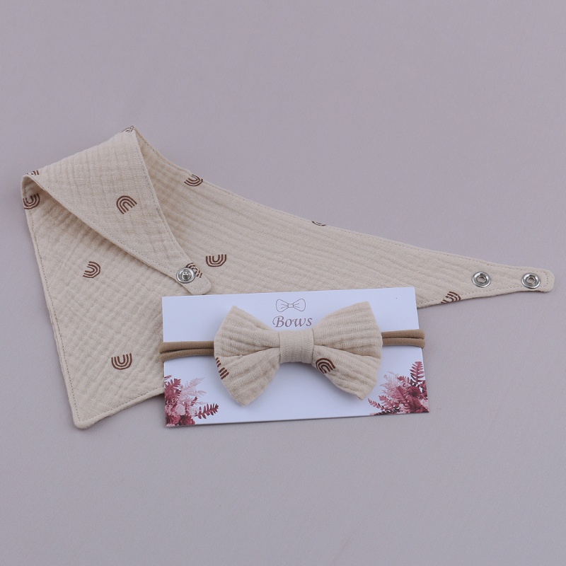 Yếm Ăn Vải Cotton Mềm Màu Trơn Đính Nơ Kiểu Công Chúa