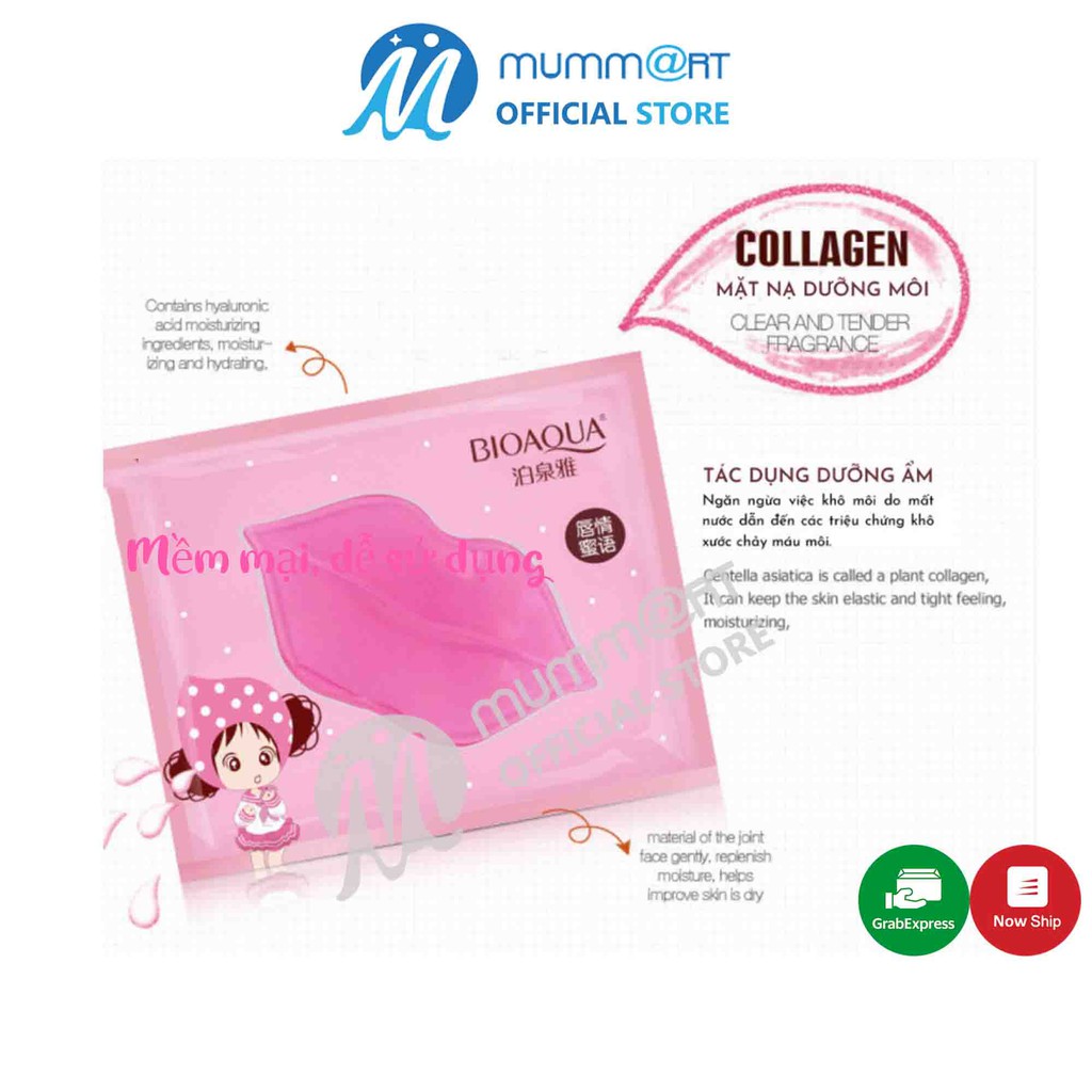 Mặt nạ môi collagen dưỡng ẩm mờ thâm môi, mềm môi, môi hồng Bioaqua nội địa Trung chính hãng - Mummart