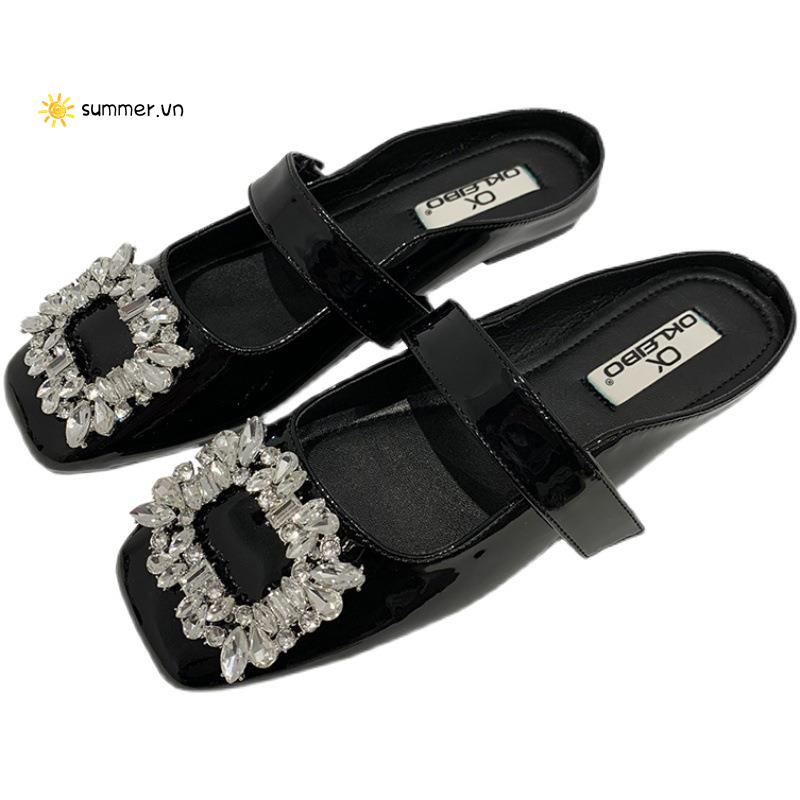 Dép Muller Quai Dán Đính Đá Hình Vuông Phong Cách Hàn Quốc Thời Trang Mùa Xuân Dành Cho Nữ 2022