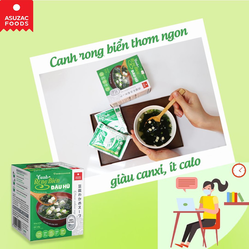 Hộp 10 Gói Canh Rong Biển Asuzac Đậu Hũ, Thịt Bò, Tôm, Miso, Hến, Thịt Thật, Dinh Dưỡng Cao, Chay Mặn Đều Dùng Được