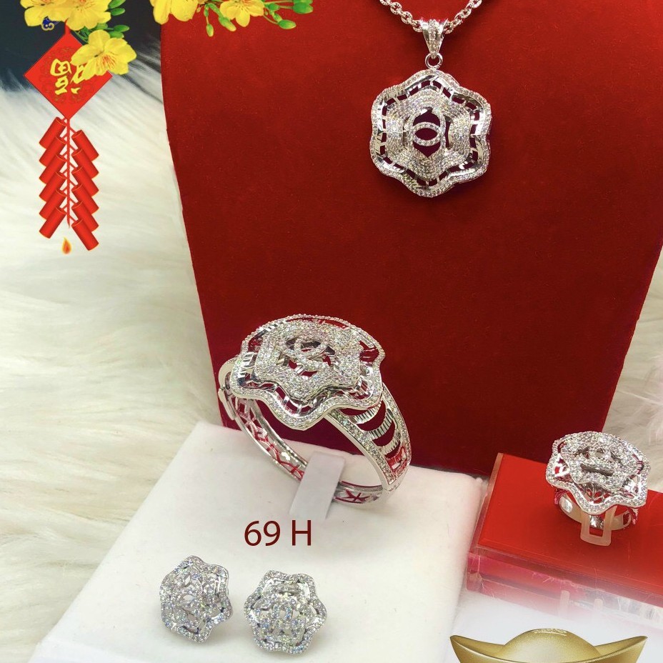 Bộ Trang Sức 5 Món Hoa Cánh Uốn - Đủ Size, Chuẩn Màu Bạc, Hàng Y Hình