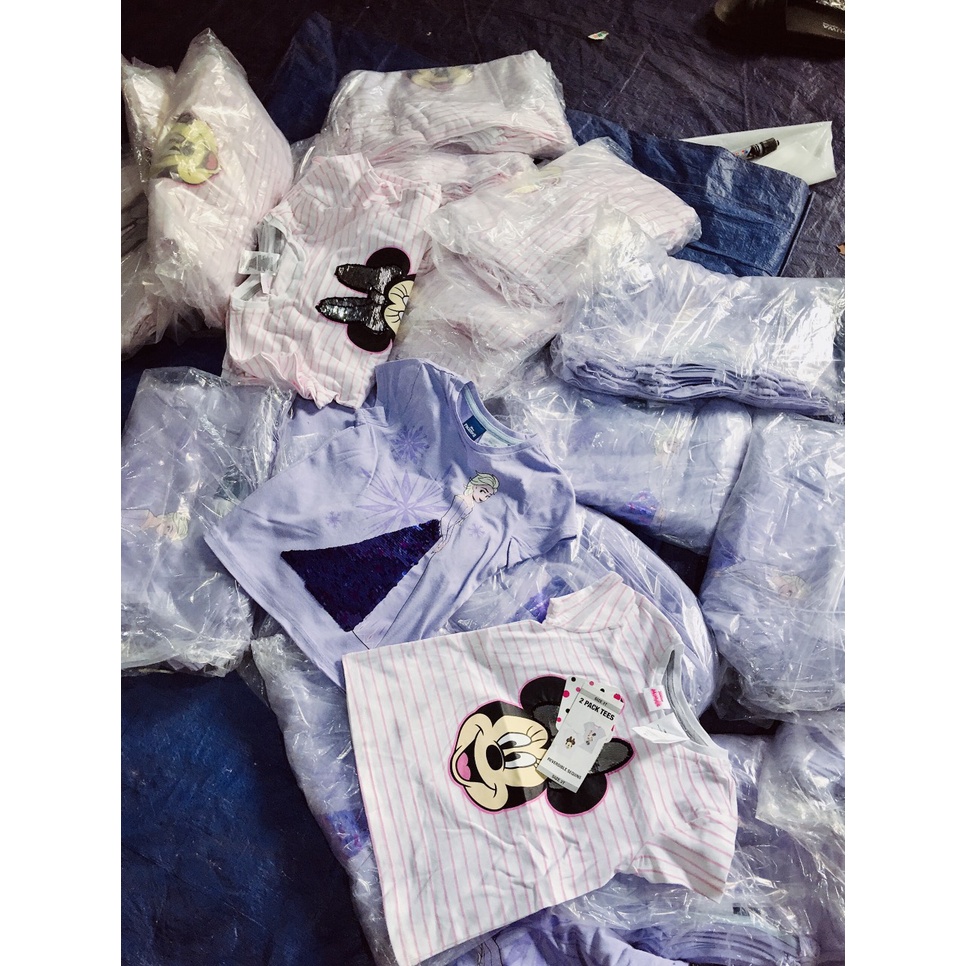Áo ngắn tay kim sa lật bé gái Minie và Elsa 2-7T