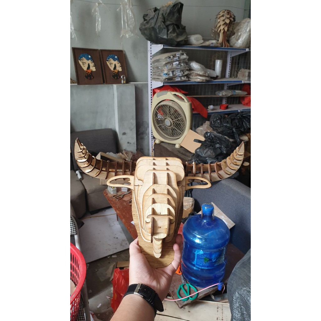 Đầu trâu 3D mô hình - Đầu trâu gỗ trang trí nhà cửa siêu đẹp | BigBuy360 - bigbuy360.vn