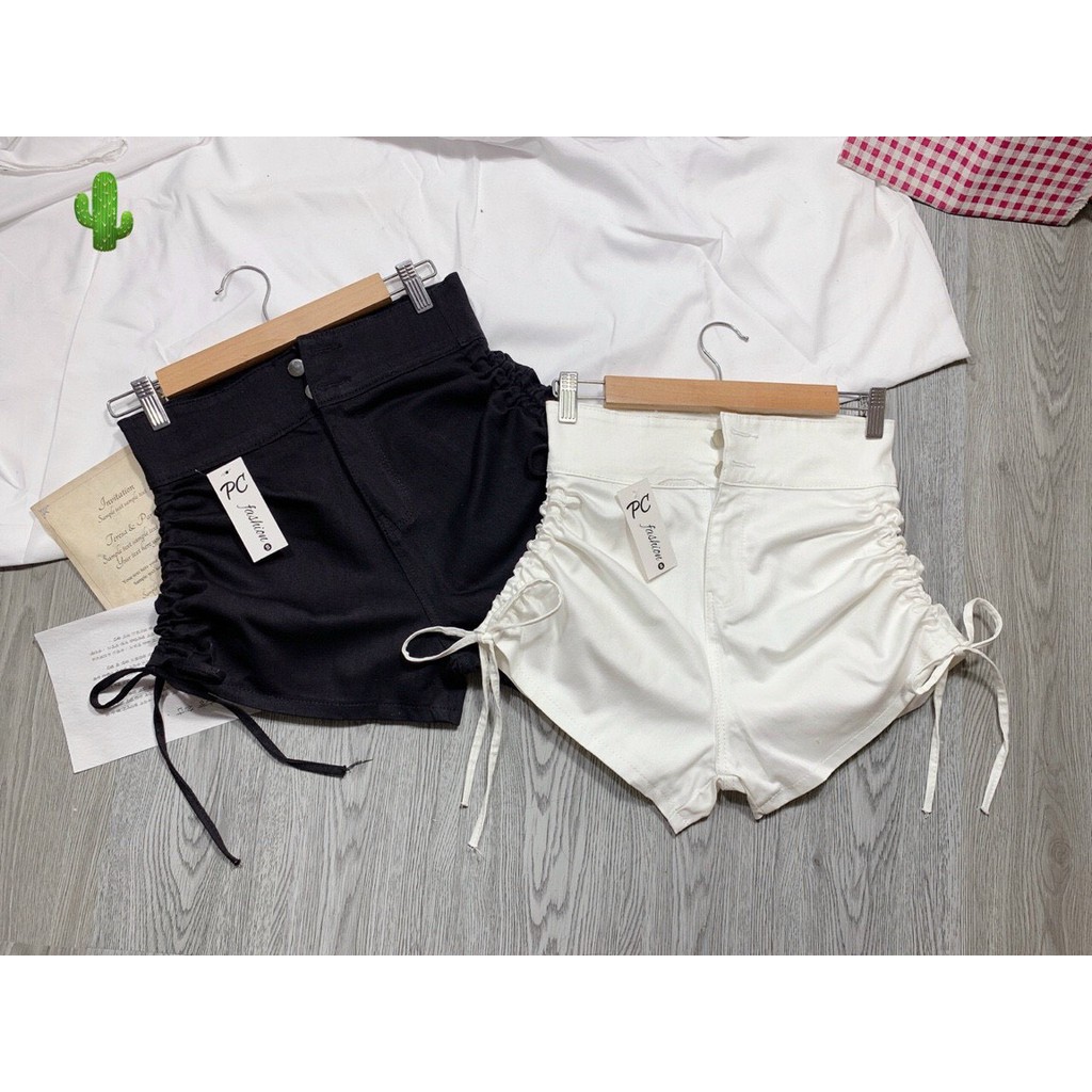 Quần short kaki pc nữ kiểu lưng cao 2 nút rút dây 2 bên sexy