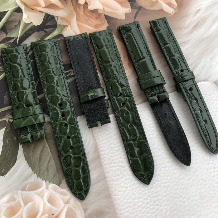 Dây Đồng Hồ Da Bò 100% Màu Xanh Lá Tặng Kèm Chốt Và Đồ Thay Dây