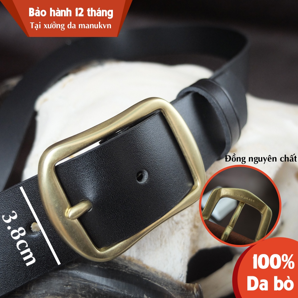 Thắt lưng nam khoá đồng nguyên chất, da bò nguyên miếng dây bảng 3.8cm BC5