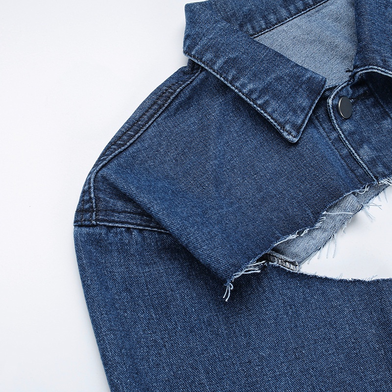 Áo Khoác Denim Tay Dài Cổ Bẻ Phối Nút Thời Trang Đường Phố Cá Tính Cho Nữ