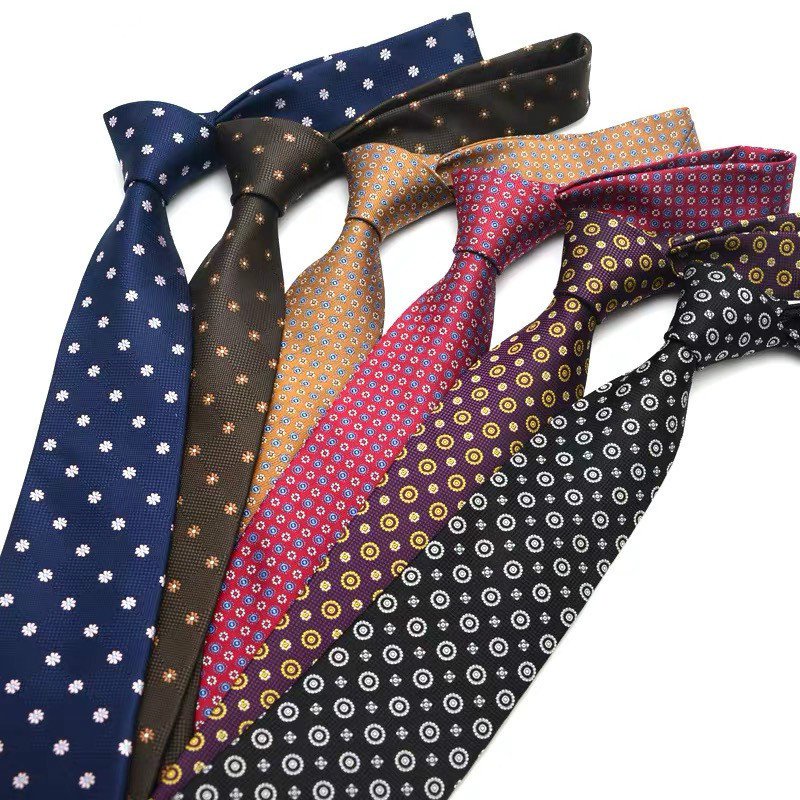 Cà vạt nam 8cm họa tiết sọc/ chấm bi màu nâu thích hợp cho tiệc cưới