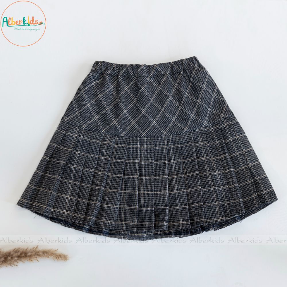 Sét đồ bộ bé gái ALBER áo sơ mi nơ chân váy kẻ caro cho bé gái  5,6,7,8,9,10,11,12 tuổi [A20, Q20]