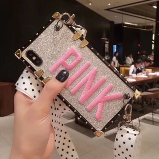 Ốp điện thoại TPU họa tiết chữ PINK có dây đeo cho iPhone 6 6s 7 8 plus