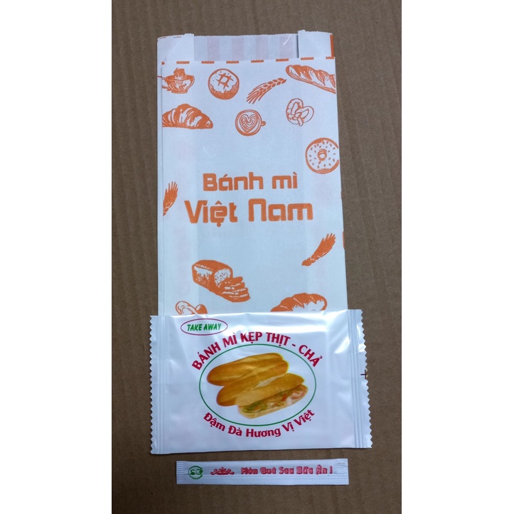 Combo 500 túi giấy + tăm + khăn lạnh kẹp thịt chả