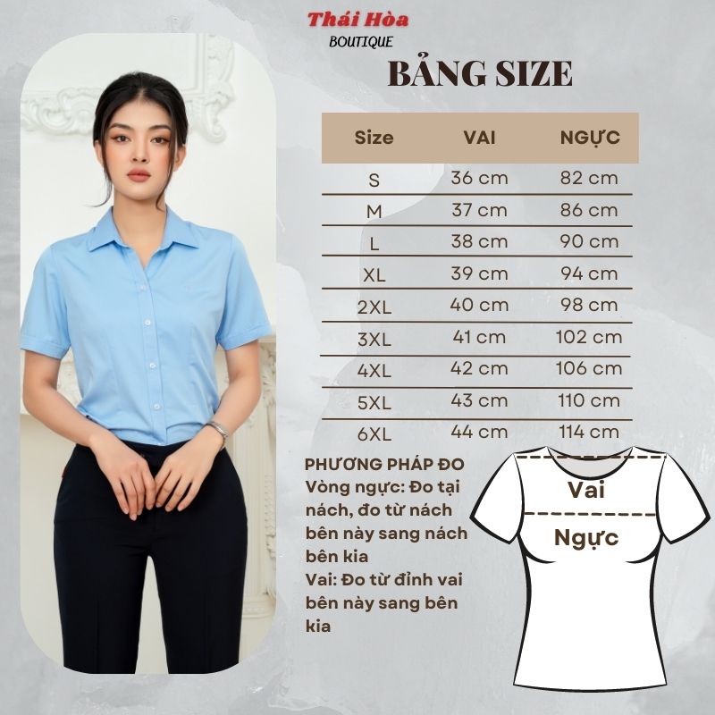 Áo sơ mi nữ tay ngắn cao cấp xanh kiểu công sở bigsize sợi tre Thái Hoà N8919-03-01