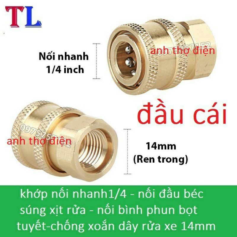 bộ khớp nối nhanh ren 14mm cho máy rửa xe (khớp nối nhanh 1/4)