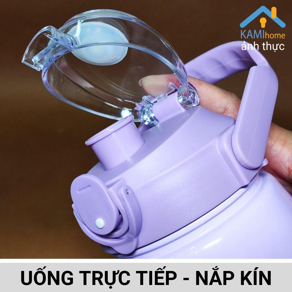 Bình nước giữ nhiệt nóng lạnh cho trẻ em có dây đeo sticker dán dễ thương cỡ lớn 1000ml mã 22067