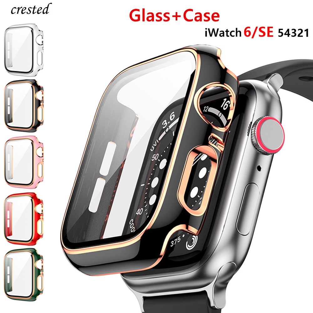 Set Kính Bảo Vệ + Ốp Bảo Vệ Màn Hình Đồng Hồ iWatch 3 4 5 6 SE 7 Có 16 Màu Kích Thước 44mm 40mm 45mm 41mm 42mm 38mm