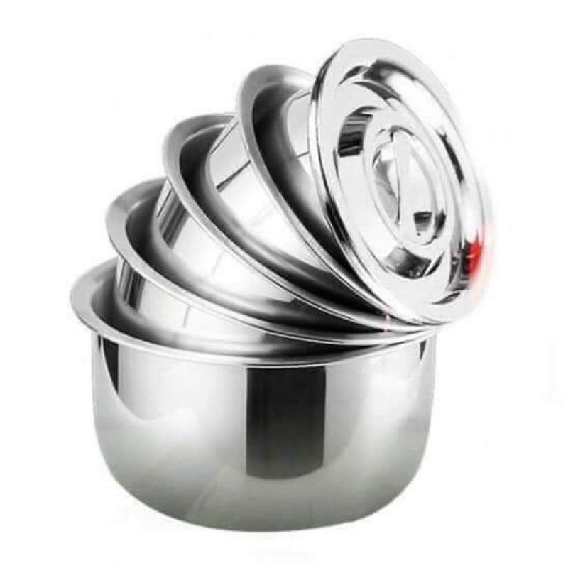 /-v HÀNG VỀ❤️ BỘ 5 THAU INOX CÓ NẮP ĐẬY STOCK POT/Size 15 - 17 - 19 - 21 - 23cm