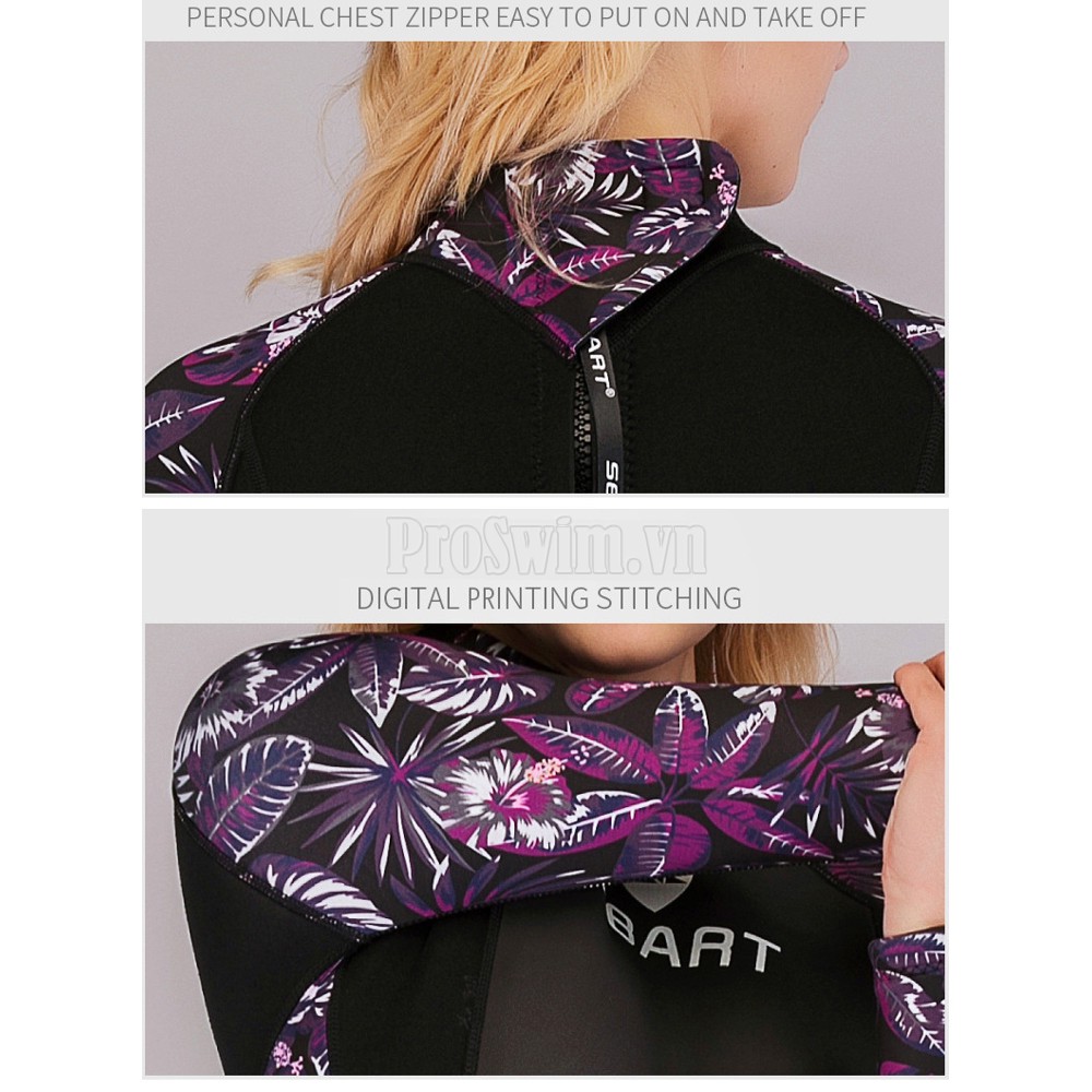 Bộ Bơi Liền Nữ Giữ Nhiệt Dày Wetsuit 3mm Sbart Đen Tím