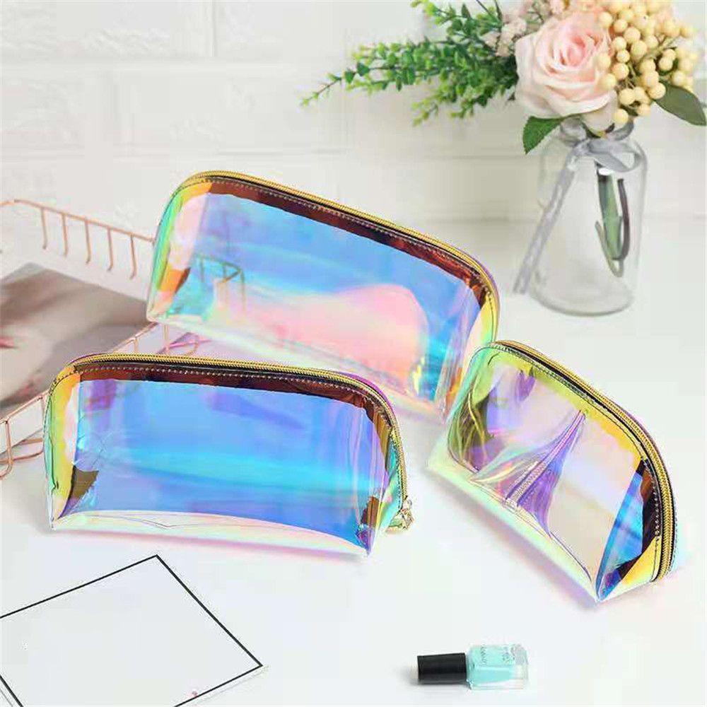 PATH Portable Laser Cosmetic Bag Transparent Female Jelly Bag Women Makeup Case Waterproof Big Capacity PVC Travel Toiletry Bags Beauty Organizer Pouch