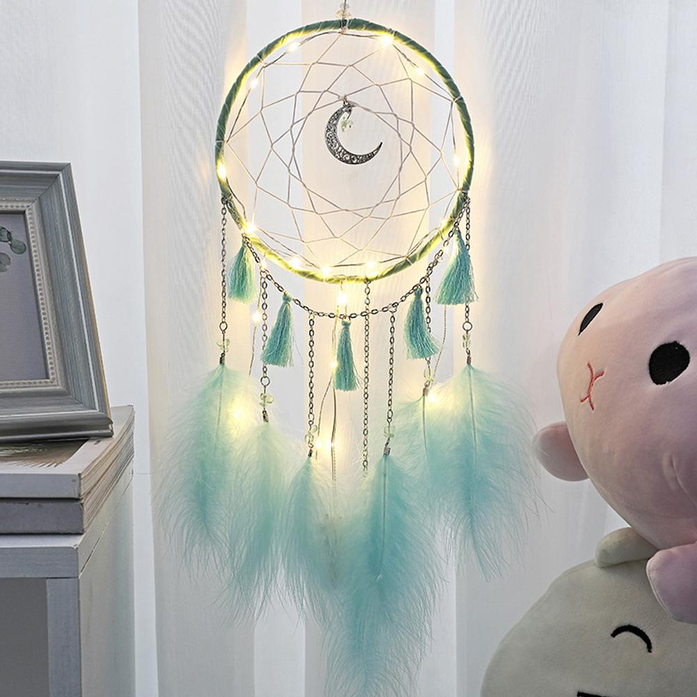 Moon Tua Handmade Dream Catcher Quà tặng với đèn LED Dreamcatcher Mặt dây chuyền Sáng tạo Chuông gió Rỗng Treo tường