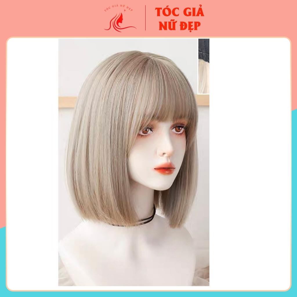 Tóc giả nguyên đầu ngắn màu xám nâu dành cho nữ đẹp, tặng kèm lưới trùm wig, D3030