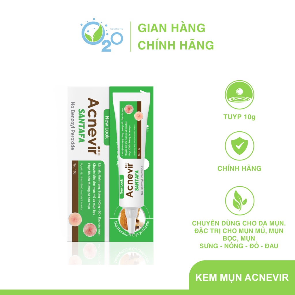 Kem giảm mụn mủ, mụn bọc, mụn đỏ và mụn trứng cá Acnevir Santafa (Xanh)