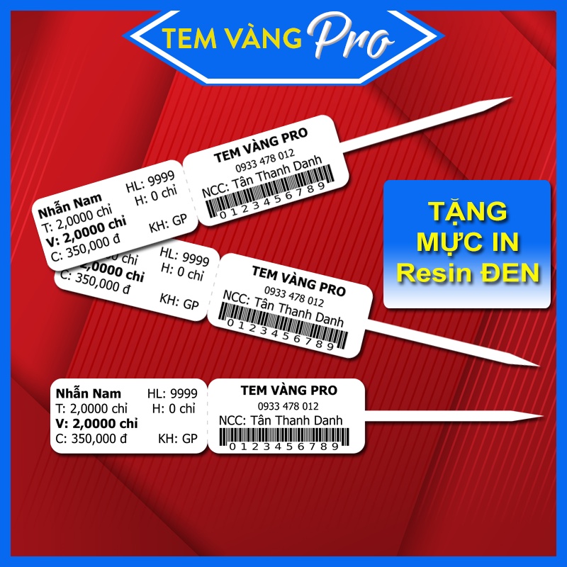 Tem Vàng Nữ Trang, Tem Trang Sức  Cho Tiệm Vàng  - 2,500 Tem Loại 12mm Mực Resin ĐEN