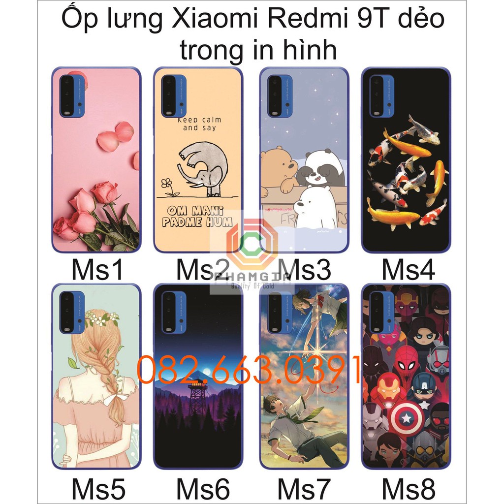 Ốp lưng Xiaomi Redmi 9t dẻo trong in hình nhiều mẫu đẹp (p1)