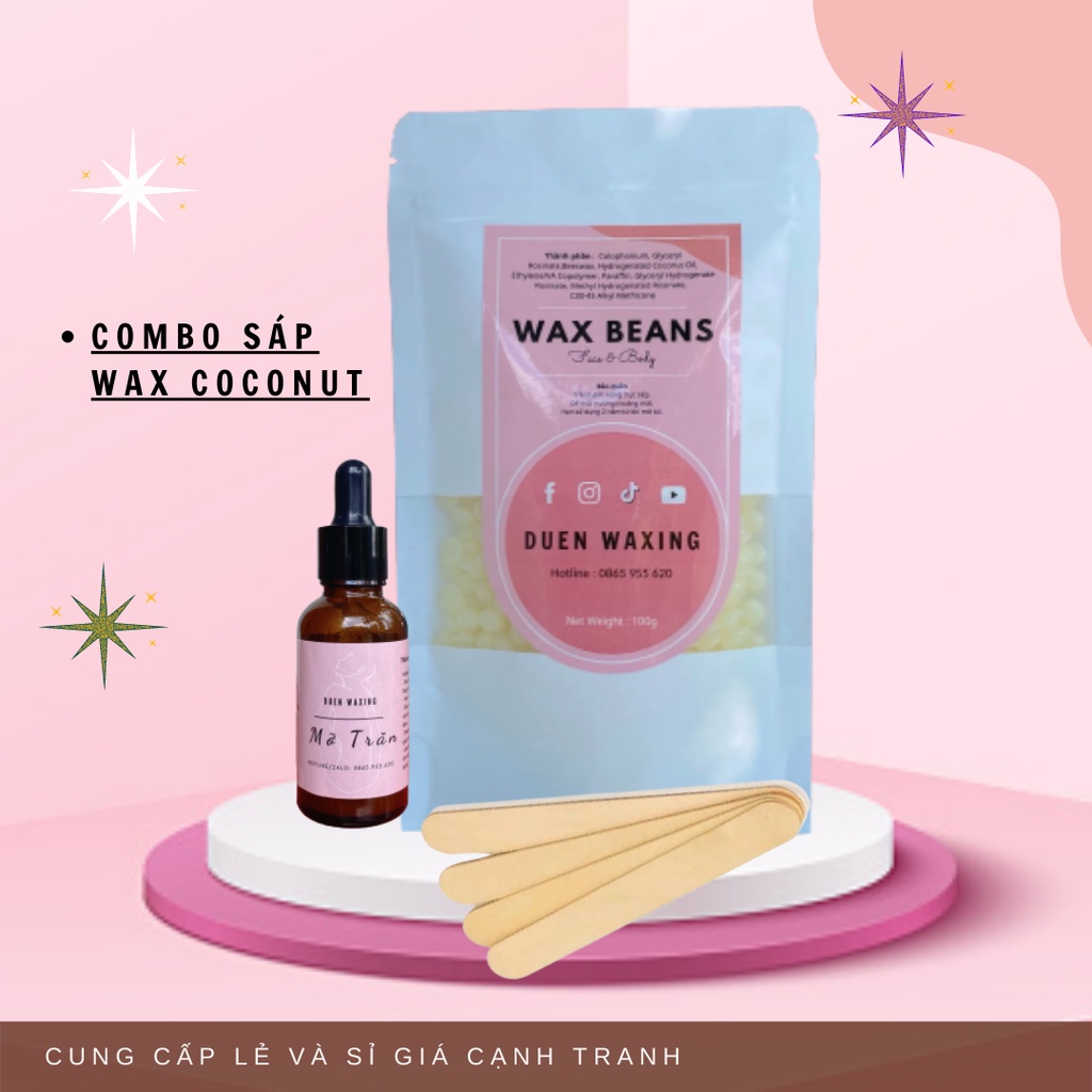 COMBO SÁP WAX COCONUT, SÁP TRONG VÀ DẦU DƯỠNG ( Tặng Kèm Que Gỗ )