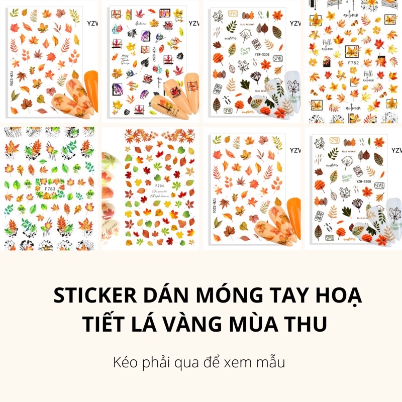 Sticker,hình dán móng tay hoạ tiết lá thu vàng, lá phong trang trí móng tay nghệ thuật nail