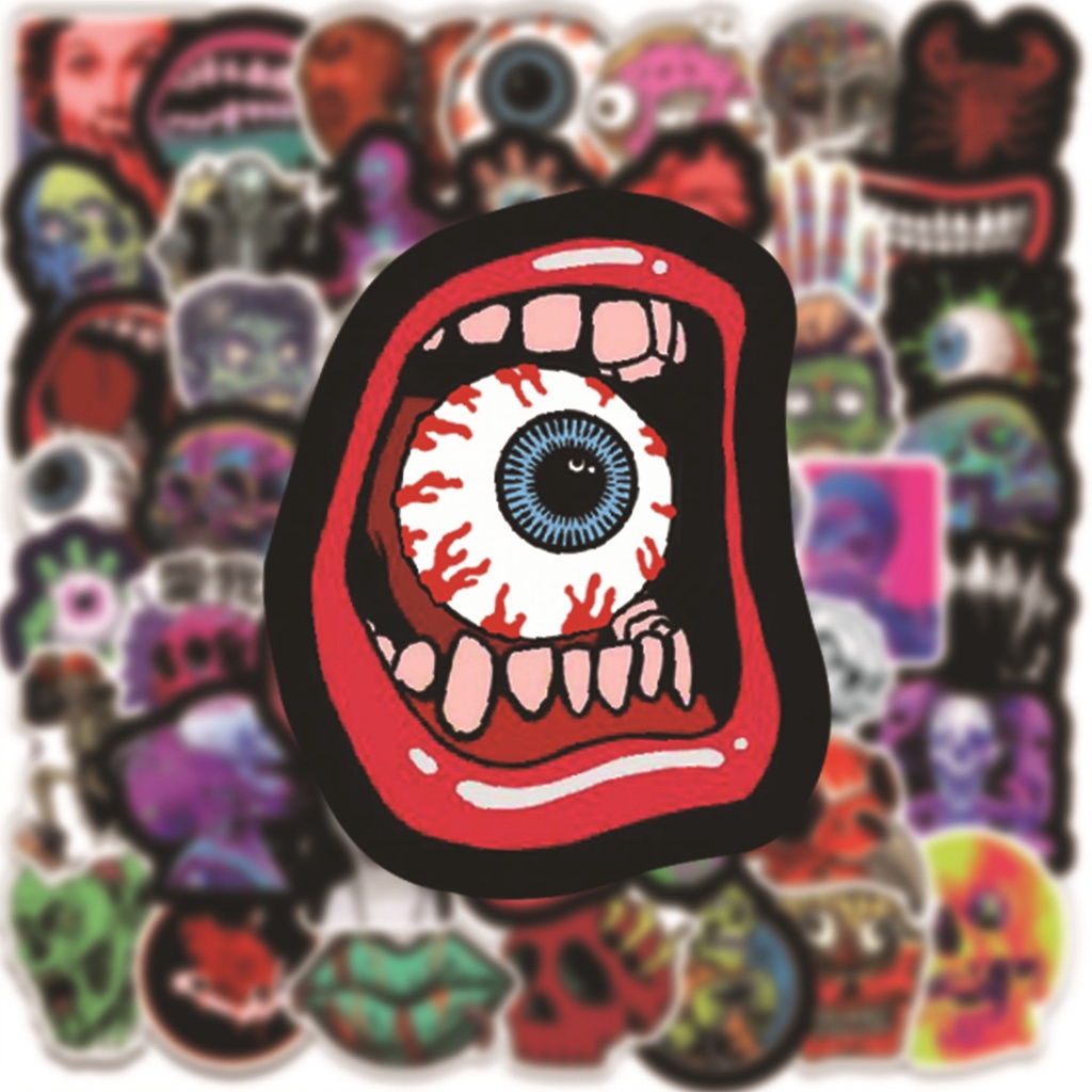 Set 50 Miếng Dán Tự Dính Họa Tiết Graffiti Trang Trí Chai Nước / Laptop / Xe Hơi Dịp Halloween