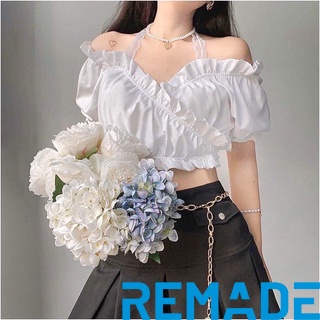 Áo croptop kiểu nữ voan đắp chéo phối ren siêu xinh nữ tính - remade - a004