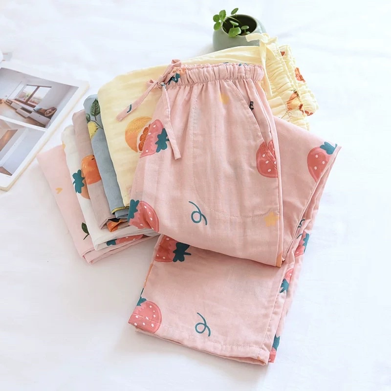 Quần ngủ pijama dáng dài hoạ tiết trái cây dễ thương đồ ngủ hè thu đông Hàn Quốc ullzang