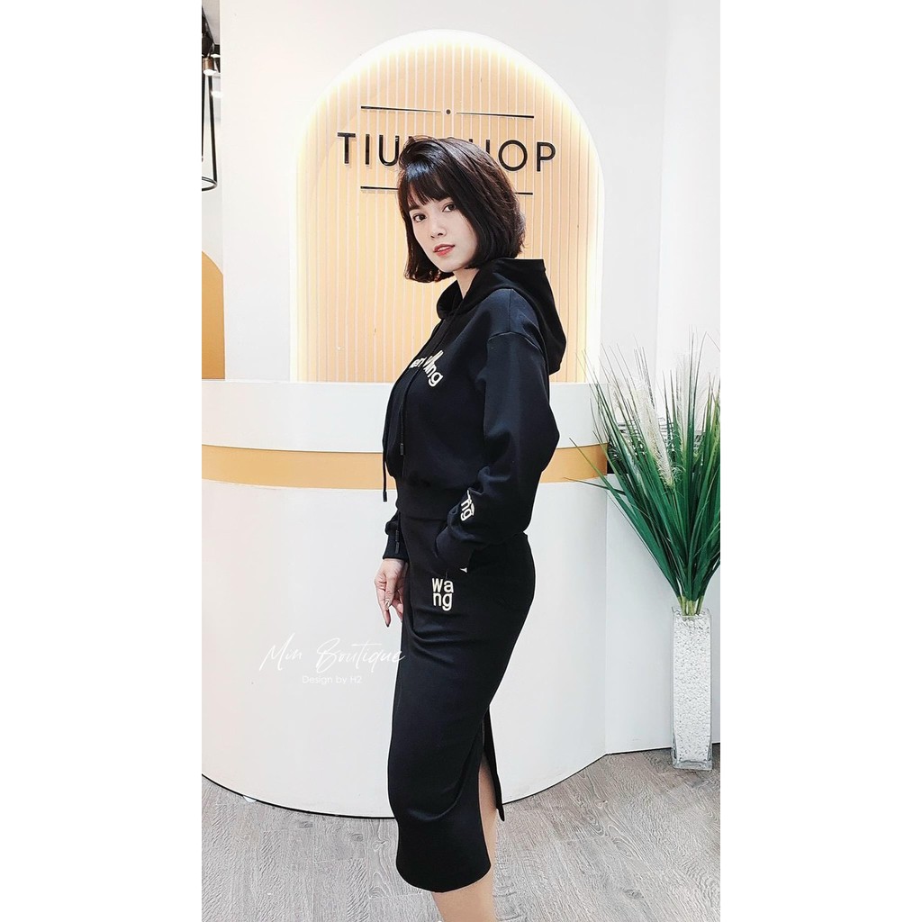 set bộ váy áo dài tay thêu chữ wang 2 màu | BigBuy360 - bigbuy360.vn