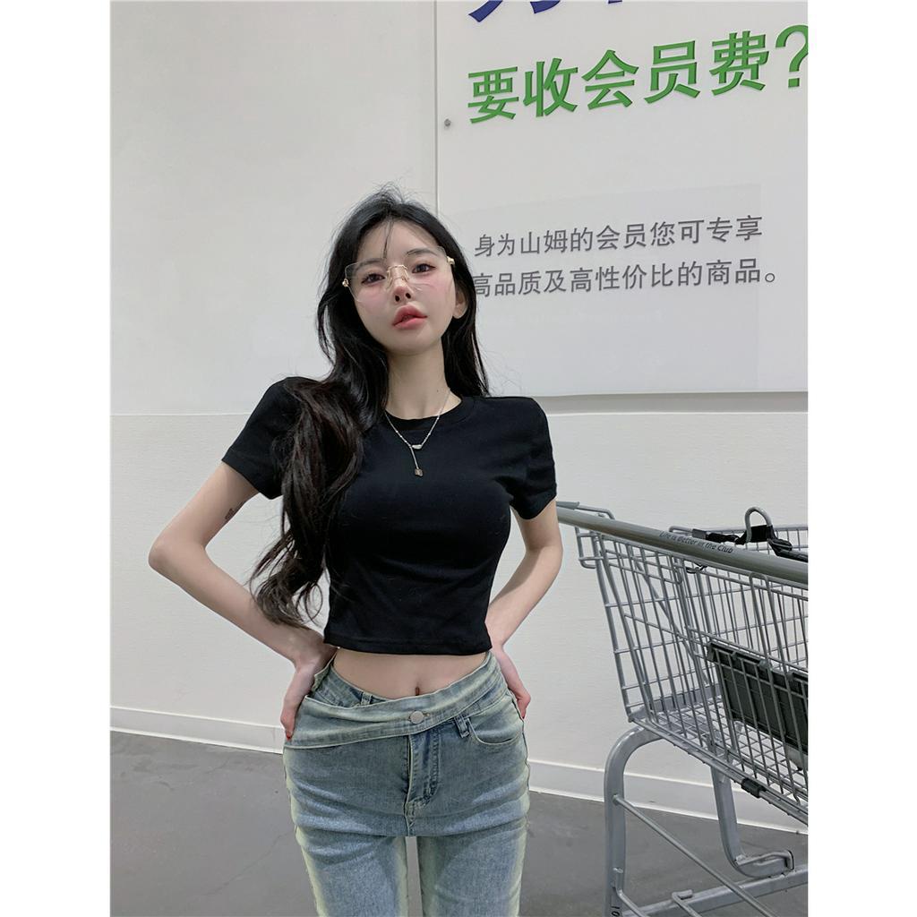 QADCOL Áo Thun Tay Ngắn Cổ Tròn Màu Trơn Đơn Giản Thời Trang Mùa Hè Cho Nữ