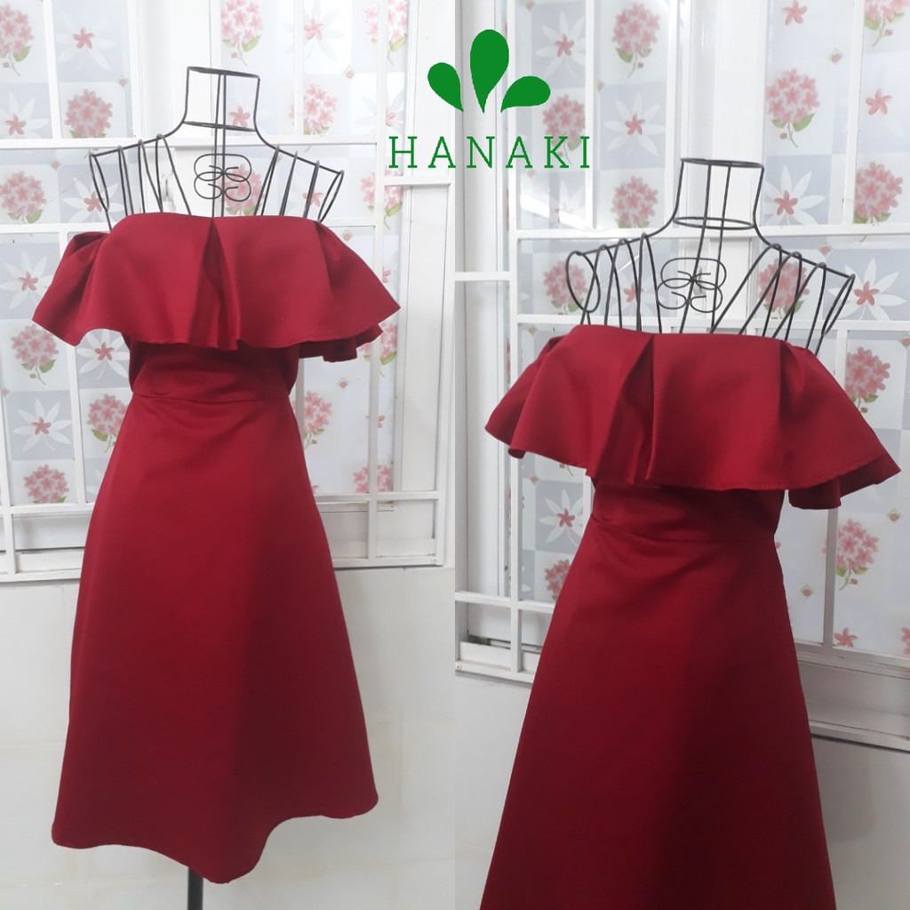 Đầm Thiết Kế Đầm Dự Tiệc Trễ Vai Phối Bèo Xinh Lung Linh Hanaki HNK1017 | BigBuy360 - bigbuy360.vn